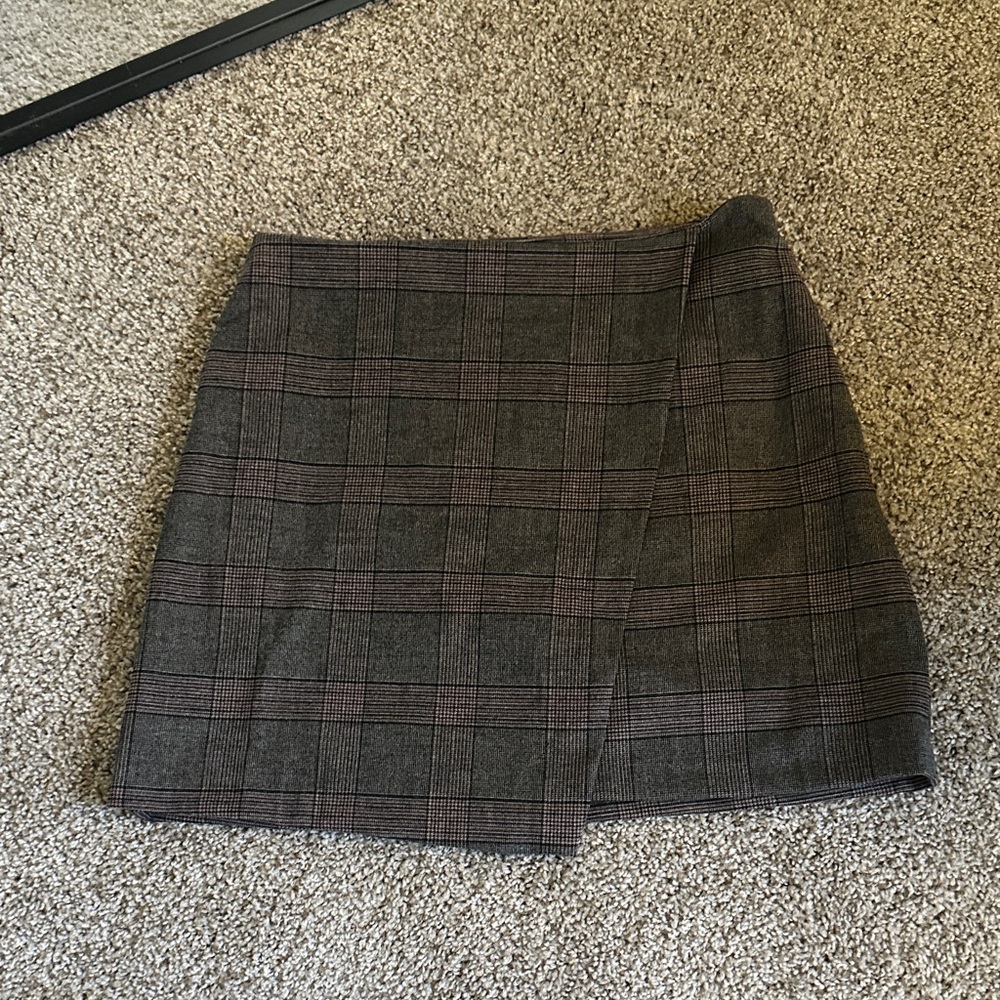 Plaid Mini Skirt in Charcoal and Brown